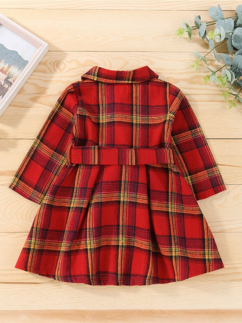 Baby Jenter Christmas Check Lapel Langermet Dress & Belte