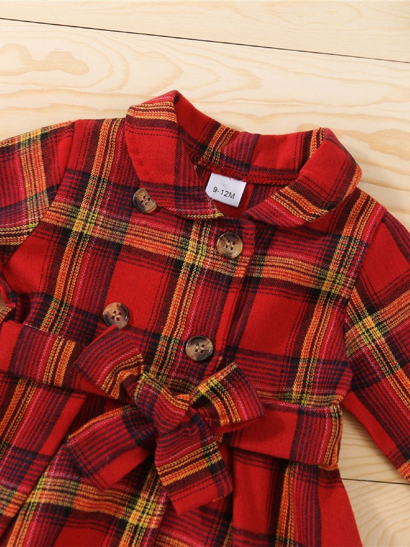 Baby Jenter Christmas Check Lapel Langermet Dress & Belte