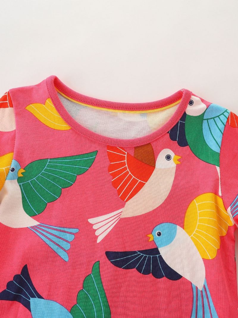 Baby Jenter Dress Cartoon Bird Print Rund Hals Langermet Kjole Barneklær