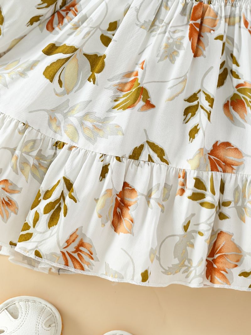 Baby Jenter Dress Ruffle Plissert Langermet Blomster Print Kjole Barneklær