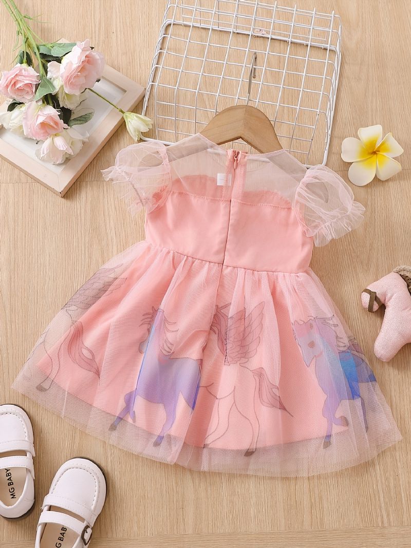 Baby Jenter Elegant Cute Mesh Princess Dress With Unicorn Print For Birthday Party Rosa