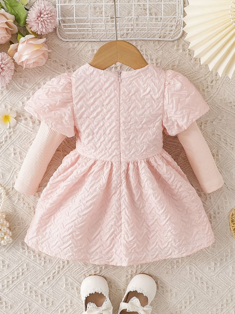 Baby Jenter Elegant Sweet Puff Sleeve Princess Dress With For Party Pink