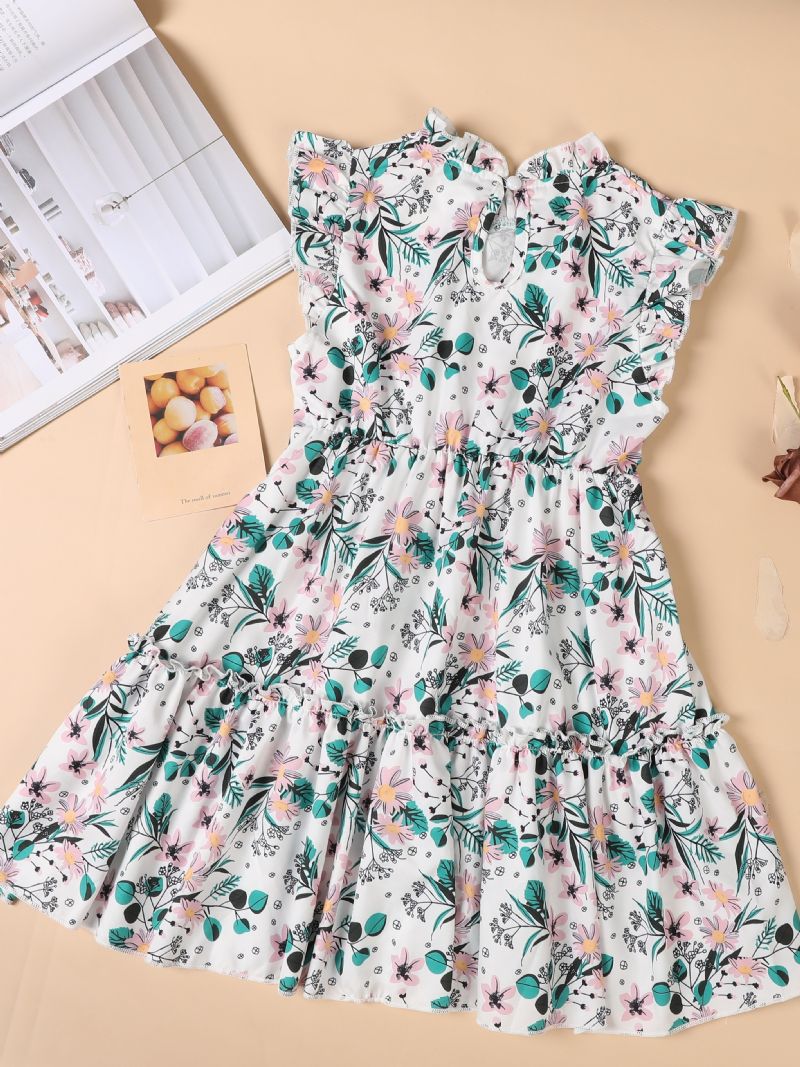 Baby Jenter Kortermet Fluermet Kjole Floral Ruffle Sommerkjole Barneklær