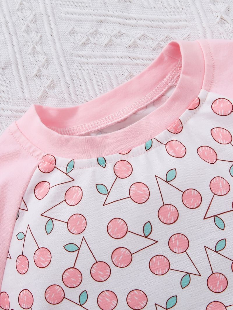 Baby Jenter Kortermet Skjøtekjole Cherry Print Crew Neck Sommerkjole