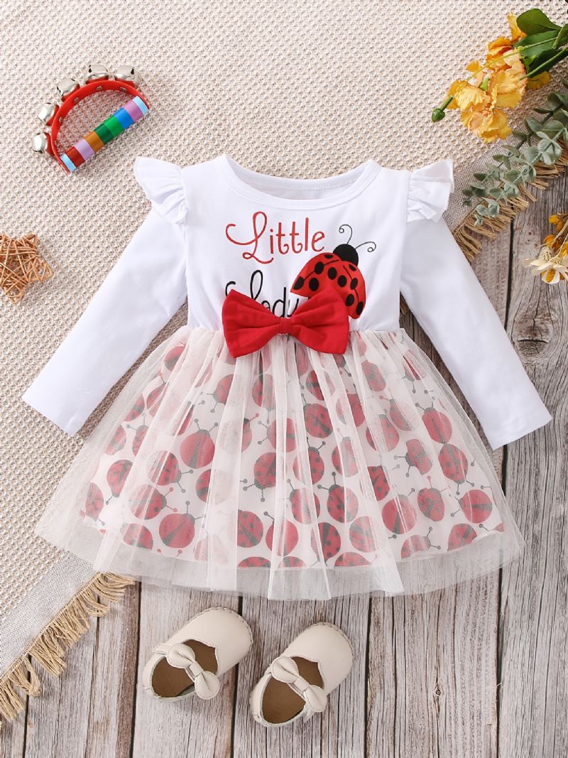 Baby Jenter Mesh Stitching Dress Cartoon Ladybug Langermet Kjole Vår Høst