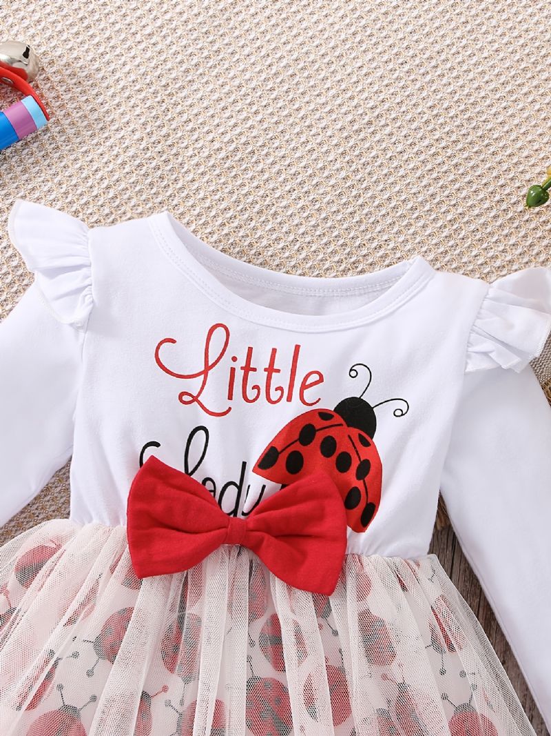 Baby Jenter Mesh Stitching Dress Cartoon Ladybug Langermet Kjole Vår Høst