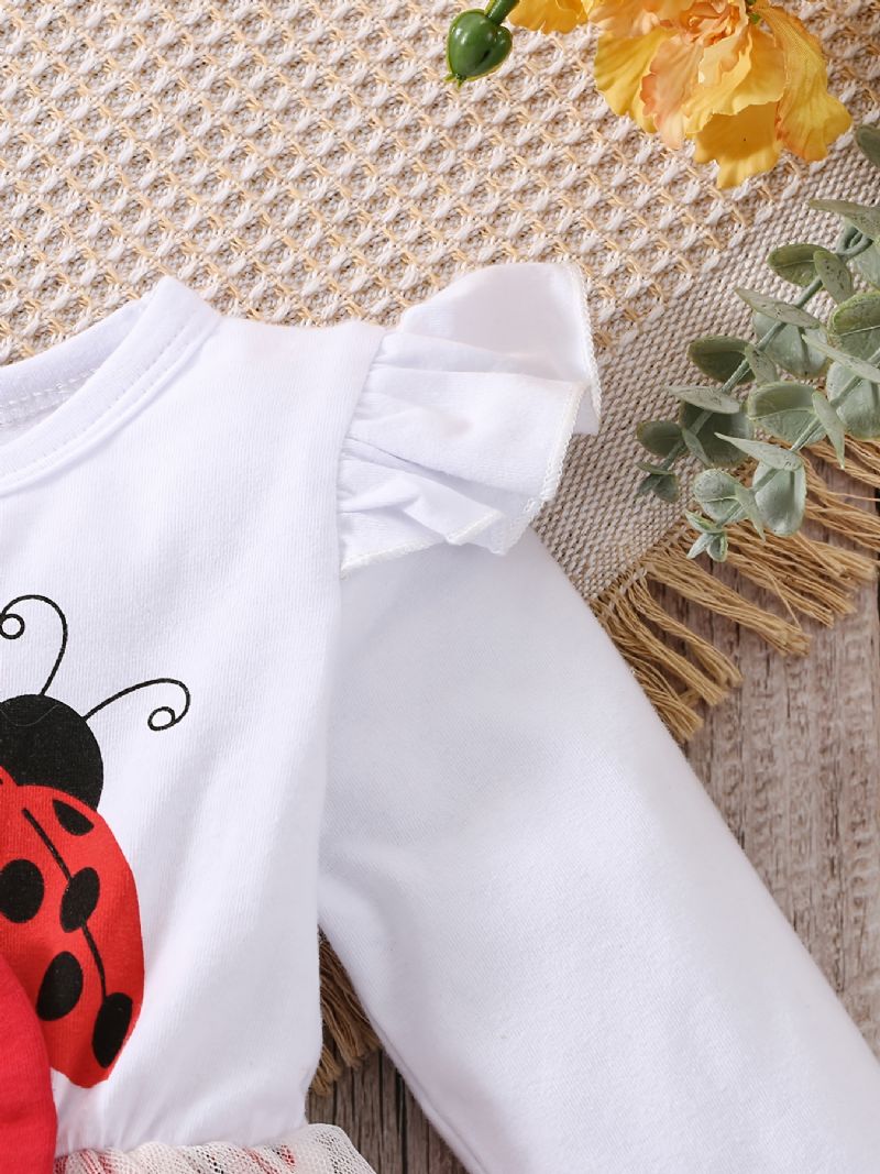 Baby Jenter Mesh Stitching Dress Cartoon Ladybug Langermet Kjole Vår Høst