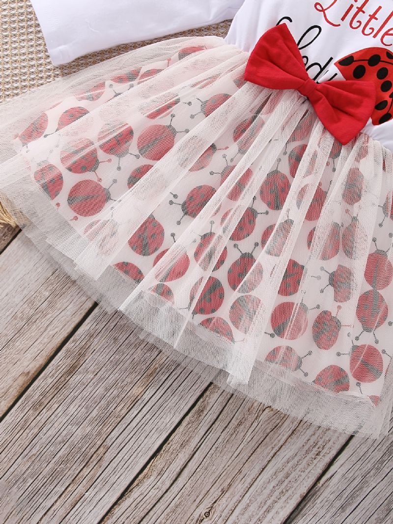 Baby Jenter Mesh Stitching Dress Cartoon Ladybug Langermet Kjole Vår Høst