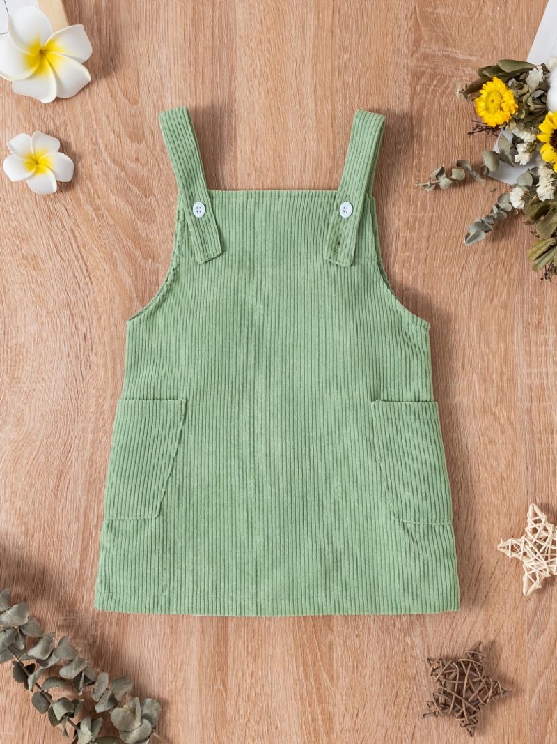 Baby Jenter Overall Dress Corduroy Solid Kjoler Babyklær