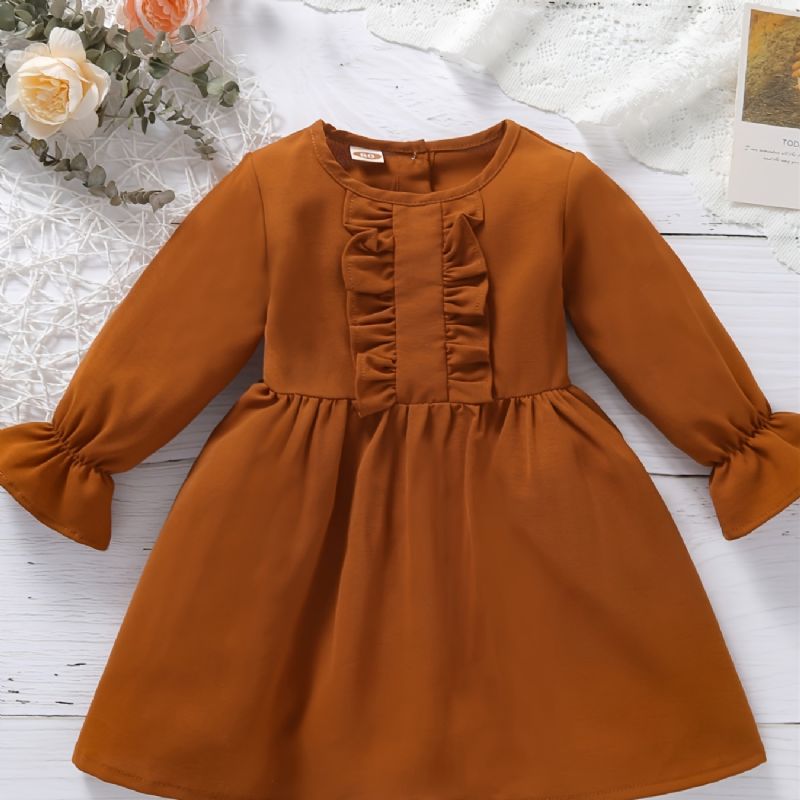 Baby Jenter Ruffle Dress Langermet Prinsessekjole Med Rund Hals