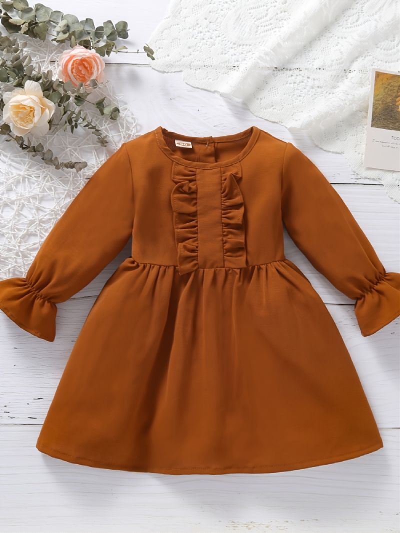 Baby Jenter Ruffle Dress Langermet Prinsessekjole Med Rund Hals