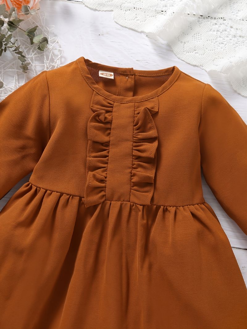 Baby Jenter Ruffle Dress Langermet Prinsessekjole Med Rund Hals