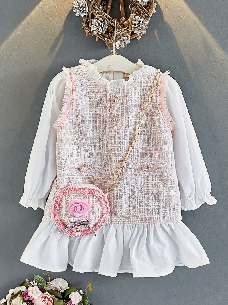 Baby Jenter Skjøtekjole Langermet Ruffles Dress & Bag Barneklær