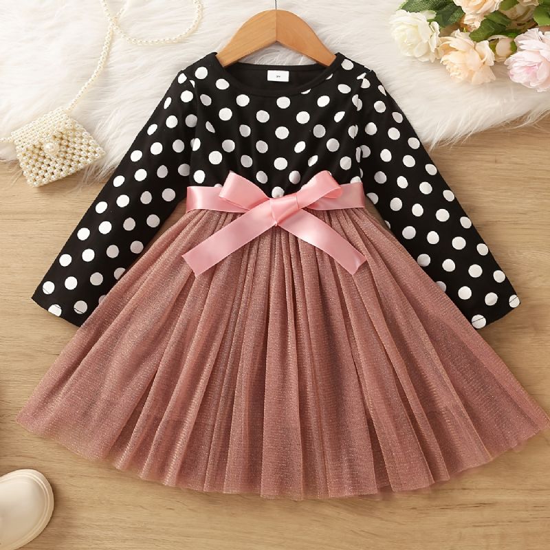 Baby Jenter Skjøtekjole Polka Dot Sløyfe Mesh Princess Dress Barneklær