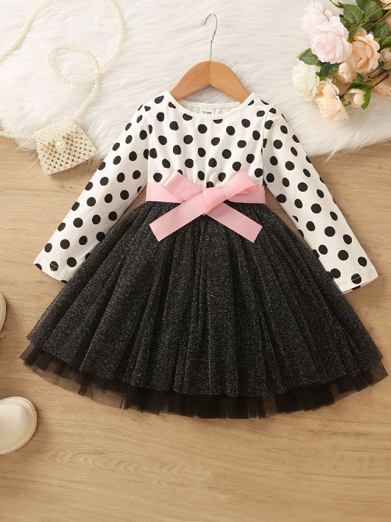 Baby Jenter Skjøtekjole Polka Dot Sløyfe Mesh Princess Dress Barneklær