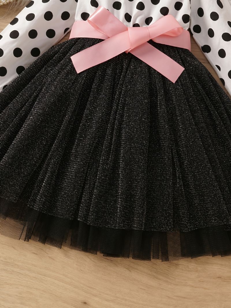 Baby Jenter Skjøtekjole Polka Dot Sløyfe Mesh Princess Dress Barneklær