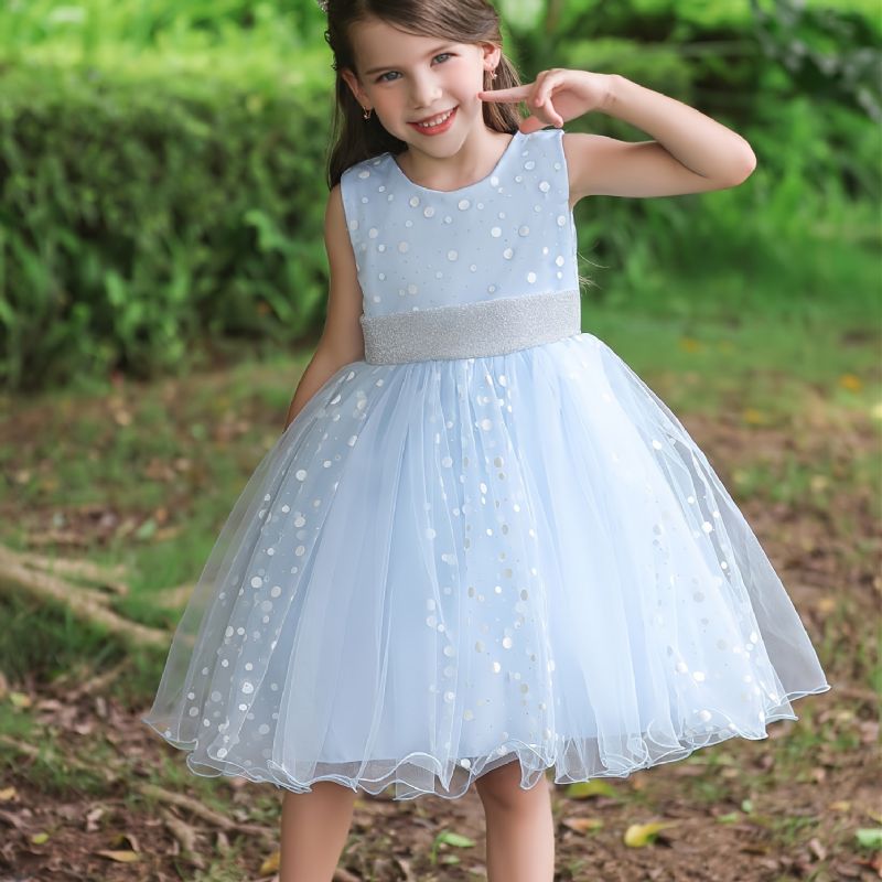 Baby Jenter Solid Polka Dots Dress Princess Bursdagsfest Spesiell Anledning