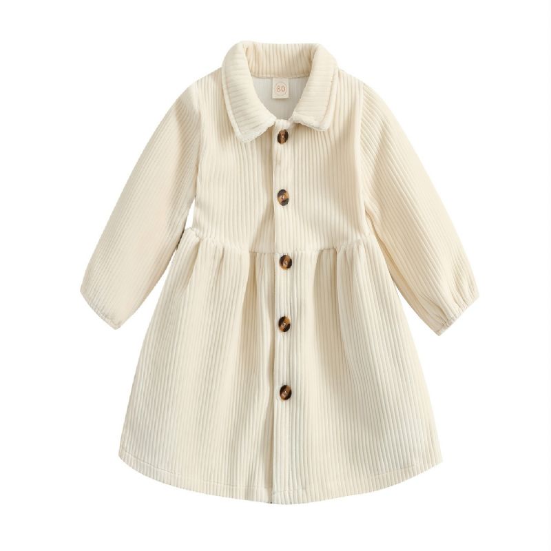 Baby Jenter Søt Corduroy Lapel Cardigan Dress Langermet Button Down Thermal For Party