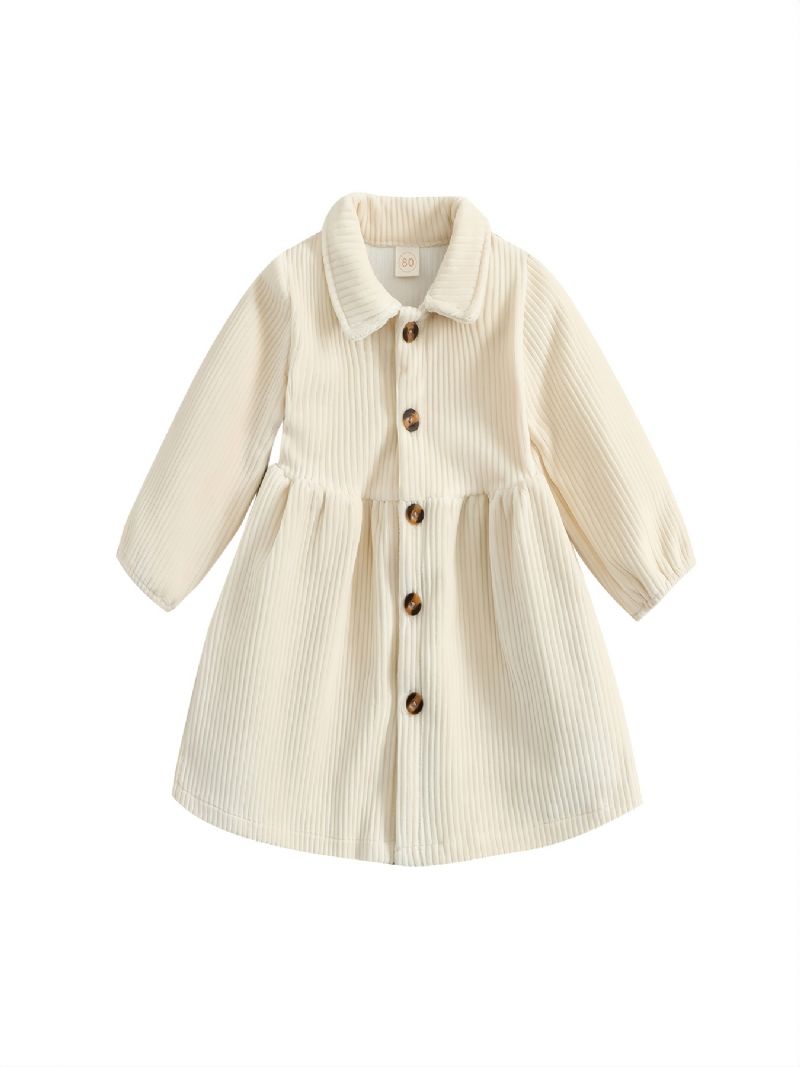 Baby Jenter Søt Corduroy Lapel Cardigan Dress Langermet Button Down Thermal For Party