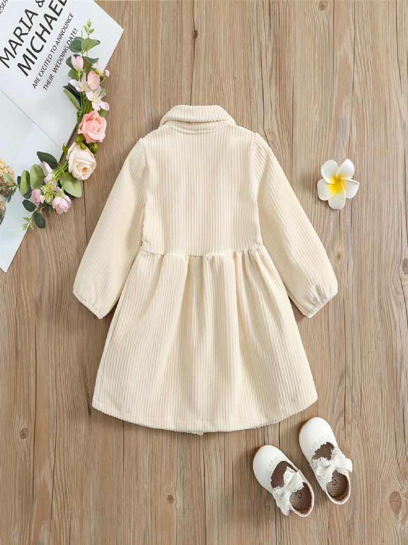 Baby Jenter Søt Corduroy Lapel Cardigan Dress Langermet Button Down Thermal For Party