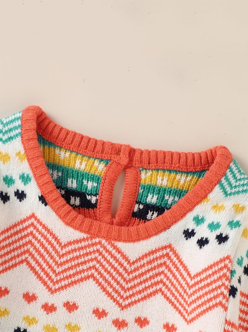 Baby Jenter Strikkekjole Langermet Rundhals Color Block Dress Barneklær