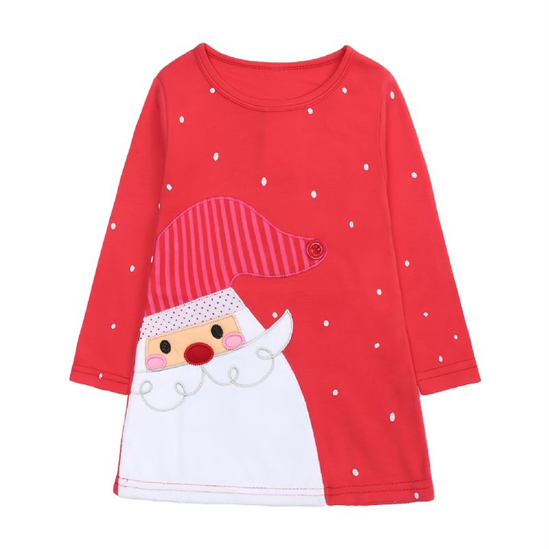 Christmas Baby Jenter Long Sleeve Dress Cartoon Print Stripet Princess