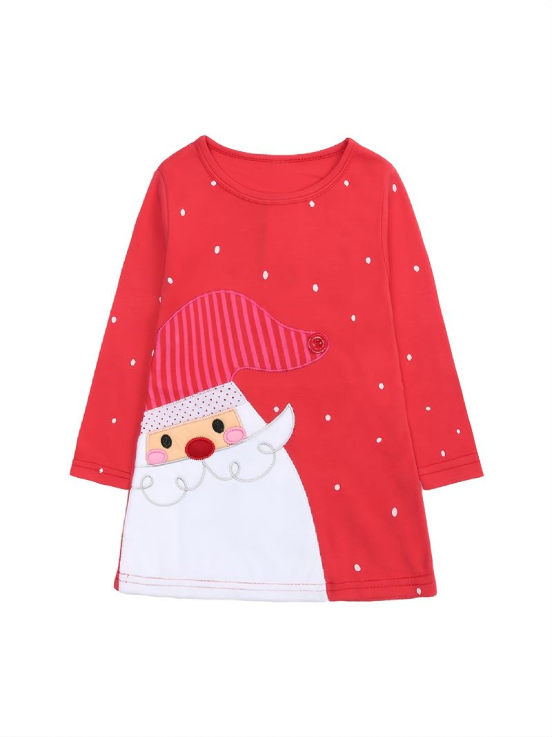 Christmas Baby Jenter Long Sleeve Dress Cartoon Print Stripet Princess