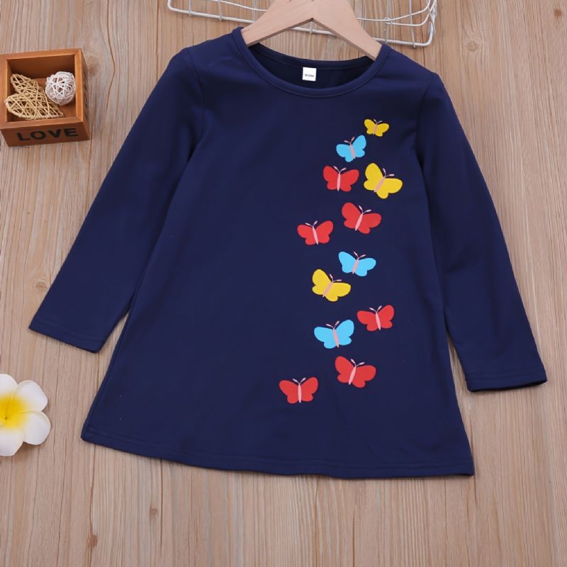 Girl's Multi-color Butterfly Printed Cotton Dress Autumn Winter New