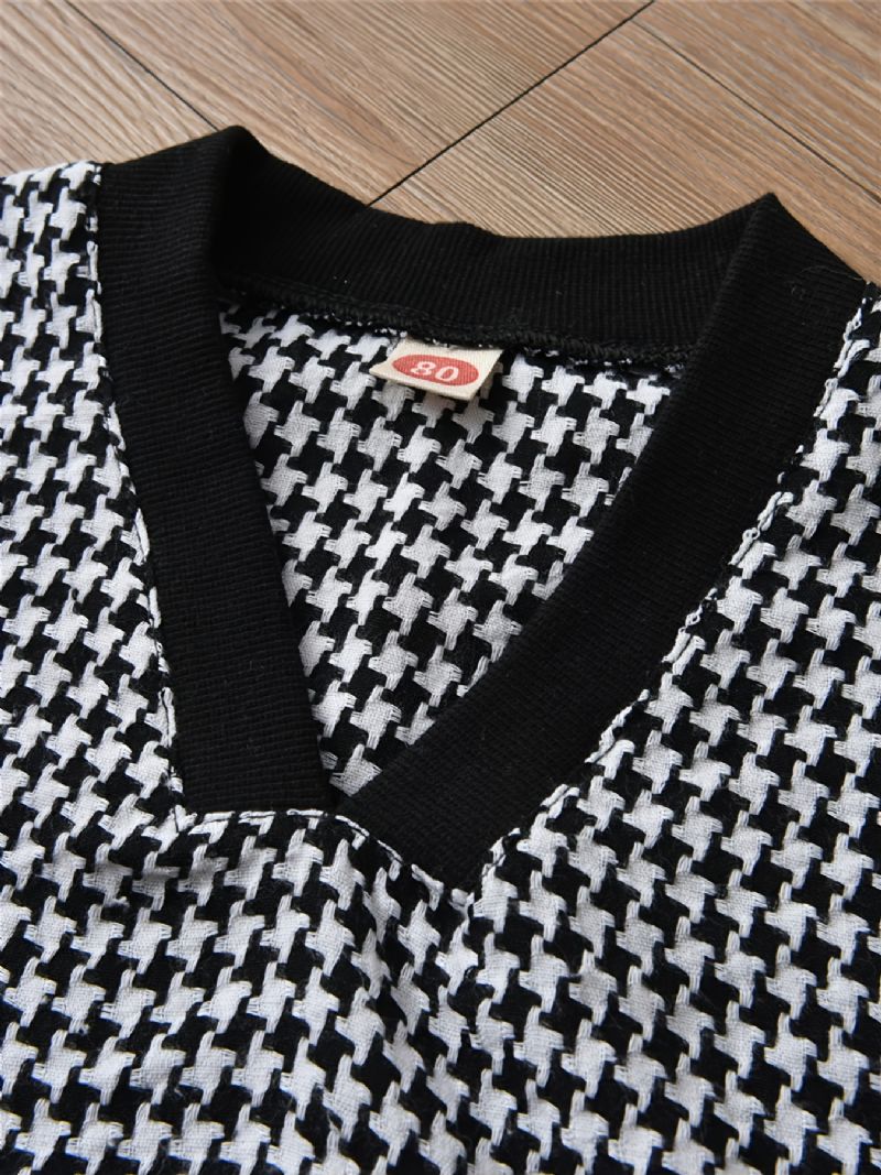 Jente Houndstooth Vest Hvit Langermet Skjortekjole