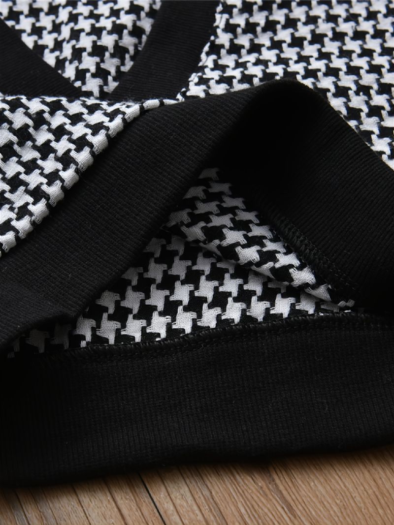 Jente Houndstooth Vest Hvit Langermet Skjortekjole