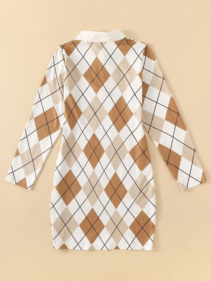 Jente Polo Neck Kjole Med Argyle Print