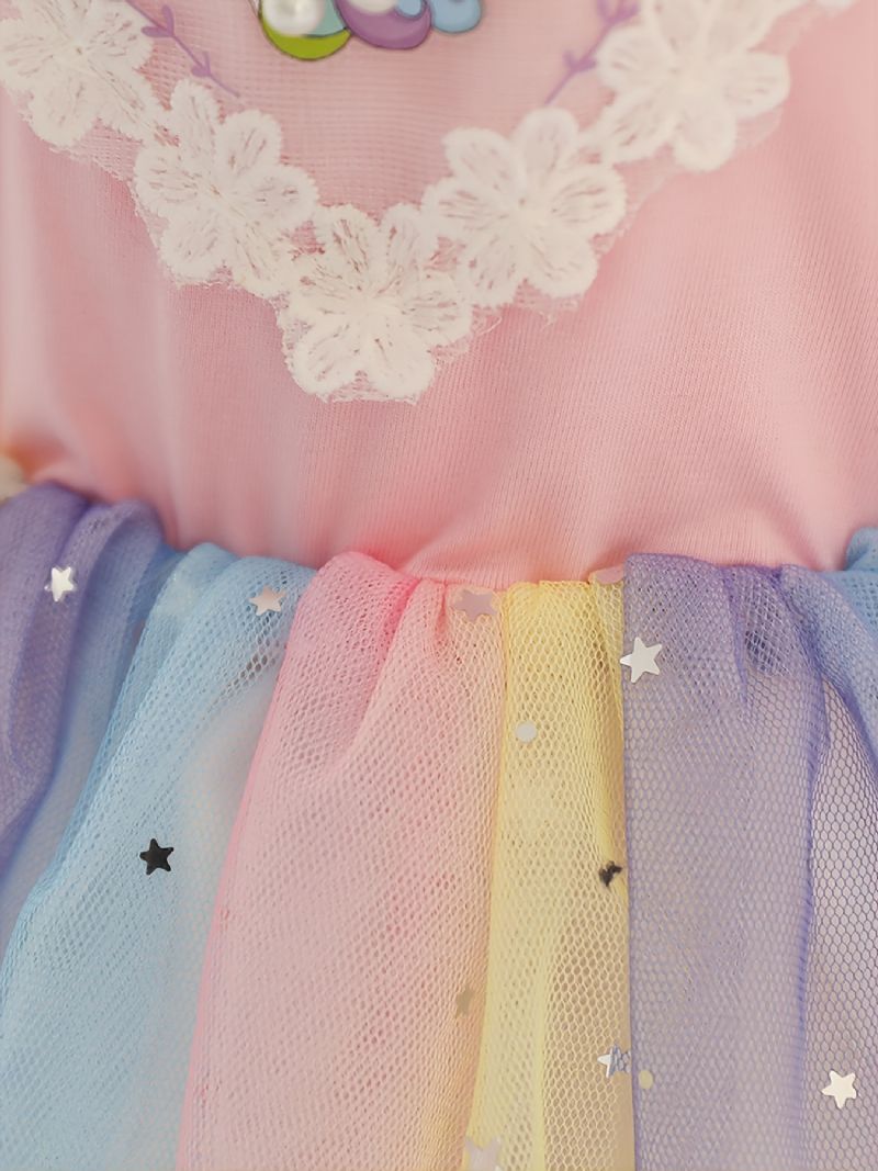 Jentekjole Casual Mote Unicorn Rainbow Paljett Mesh-kjole Til Bursdagsfest Cosplay