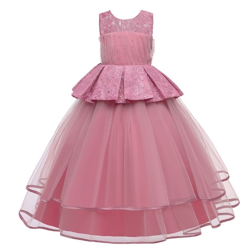 Jentekjole Ermeløs Puffy Princess Dress Blonde Patchwork Flisekjole