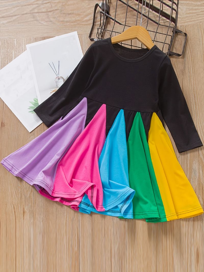 Jentekjole Langermet Rundhals Colorblock Rainbow Ruffle Dress Prinsessekjole