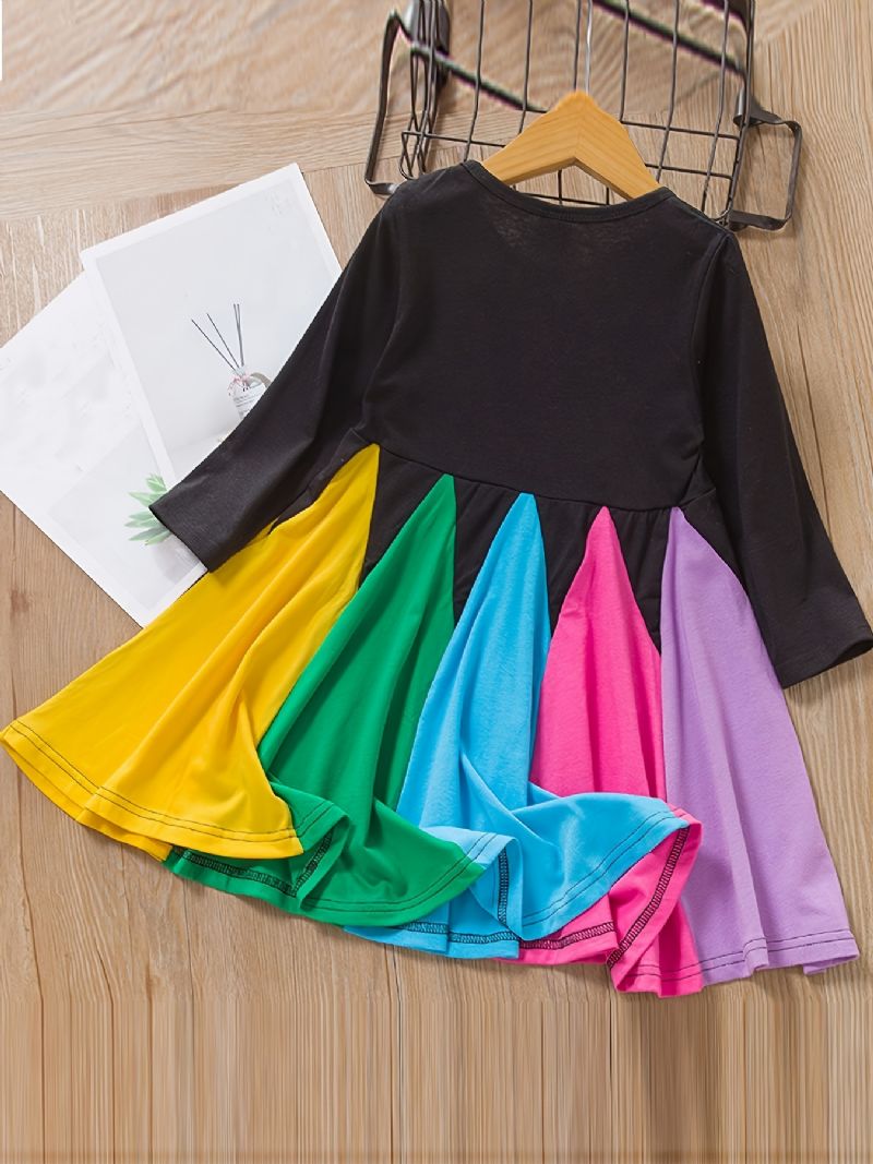 Jentekjole Langermet Rundhals Colorblock Rainbow Ruffle Dress Prinsessekjole