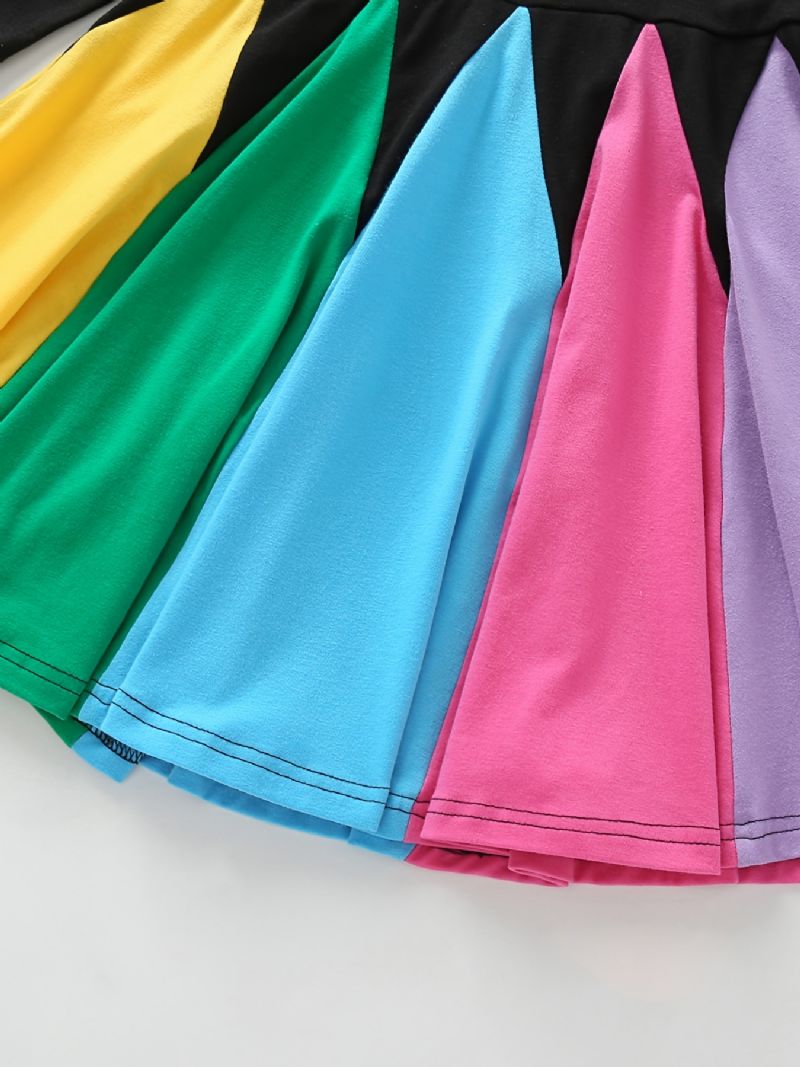 Jentekjole Langermet Rundhals Colorblock Rainbow Ruffle Dress Prinsessekjole