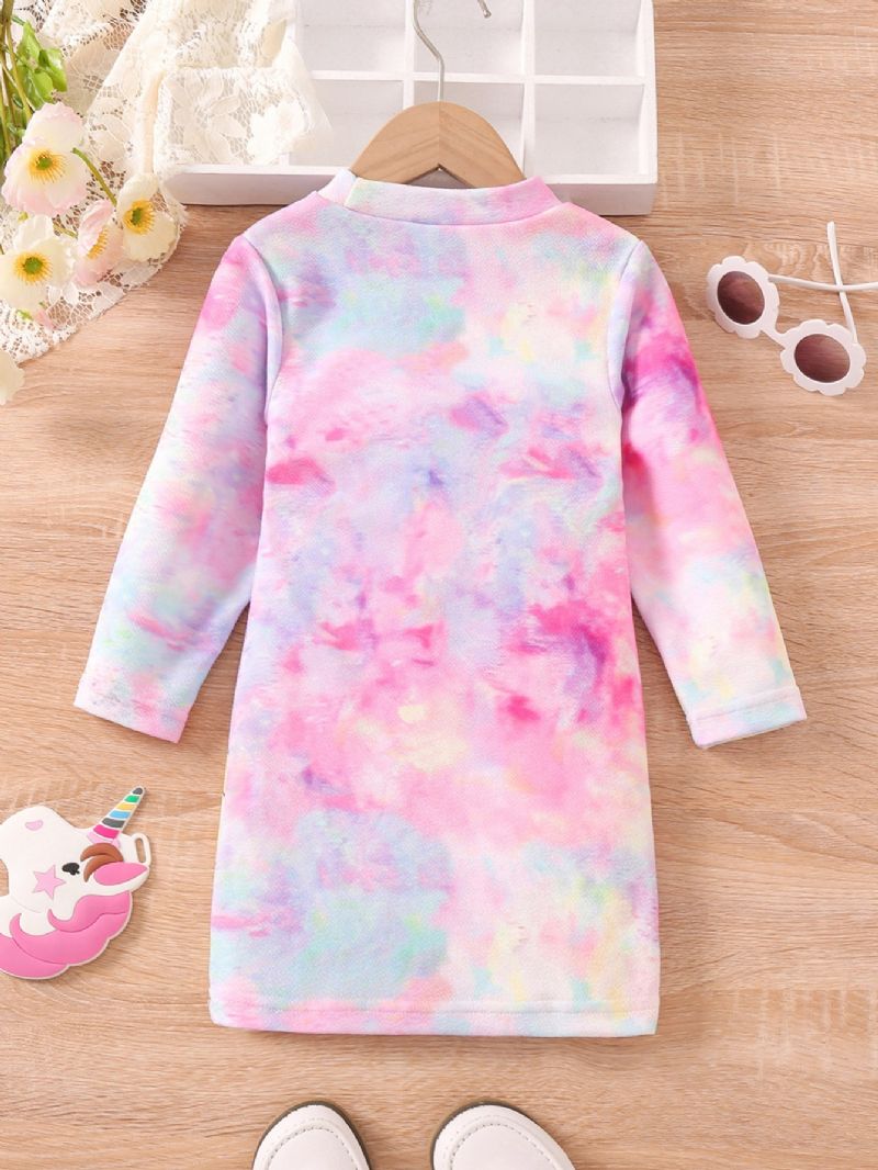 Jentekjole Tie Dye Unicorn Print Langermet Kjole Prinsessekjole