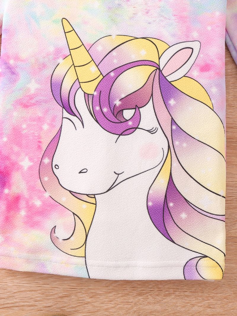 Jentekjole Tie Dye Unicorn Print Langermet Kjole Prinsessekjole