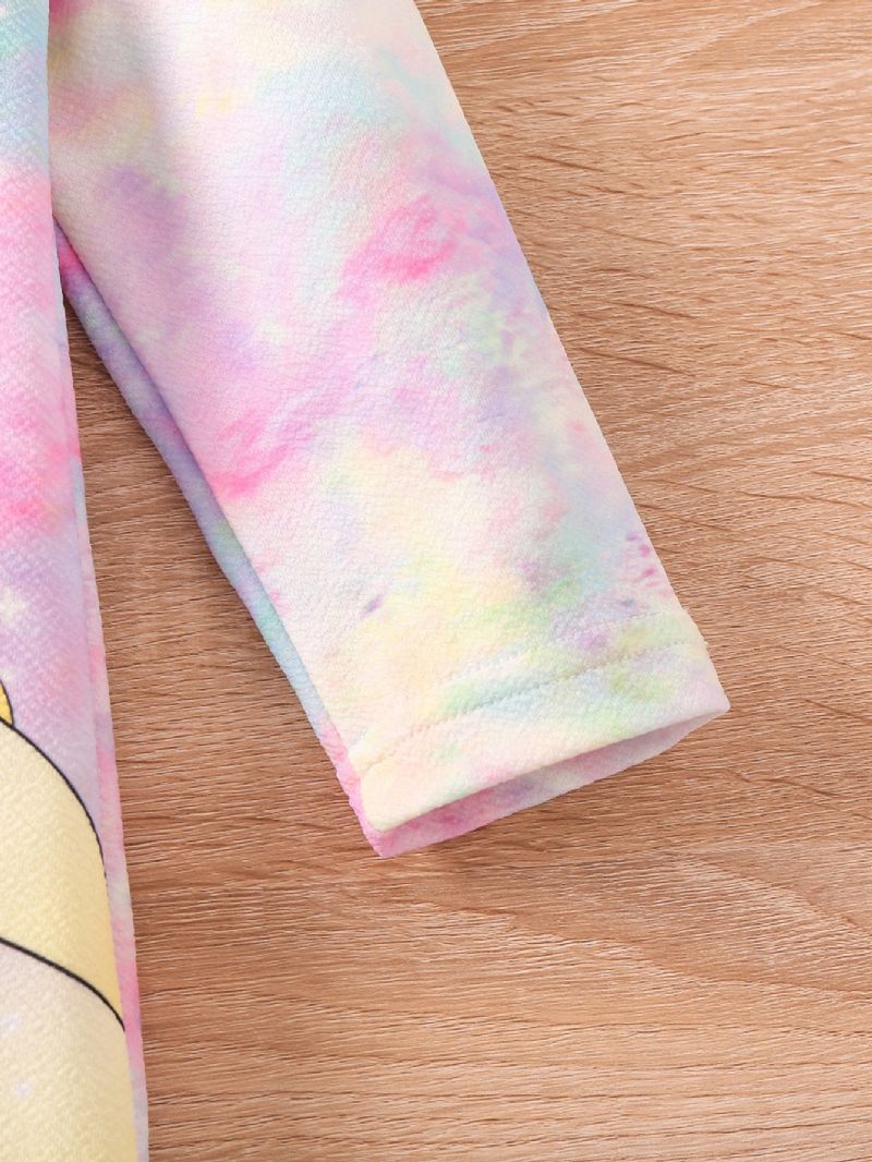 Jentekjole Tie Dye Unicorn Print Langermet Kjole Prinsessekjole