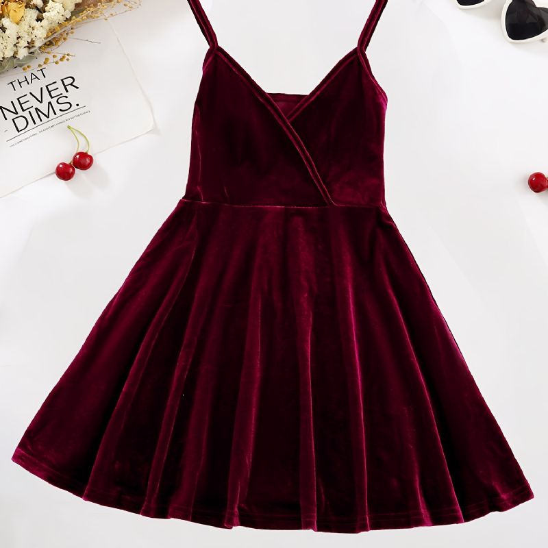 Jenter Burgundy Velvet Spaghetti Stap Cami Dress Barneklær