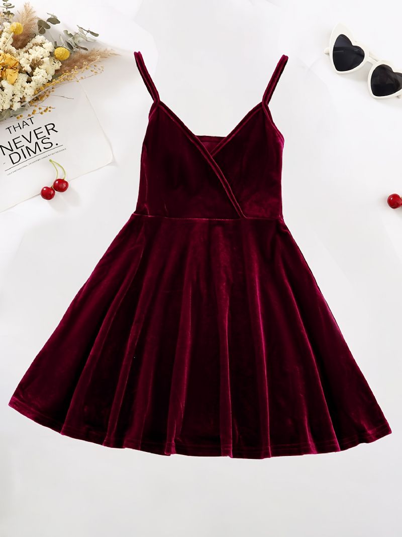 Jenter Burgundy Velvet Spaghetti Stap Cami Dress Barneklær