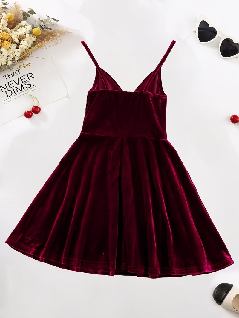 Jenter Burgundy Velvet Spaghetti Stap Cami Dress Barneklær