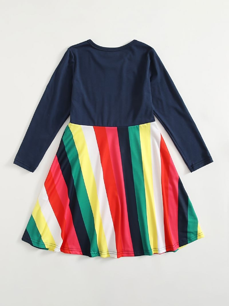 Jenter Casual Rainbow Striped Heart Print Dress For Winter Party