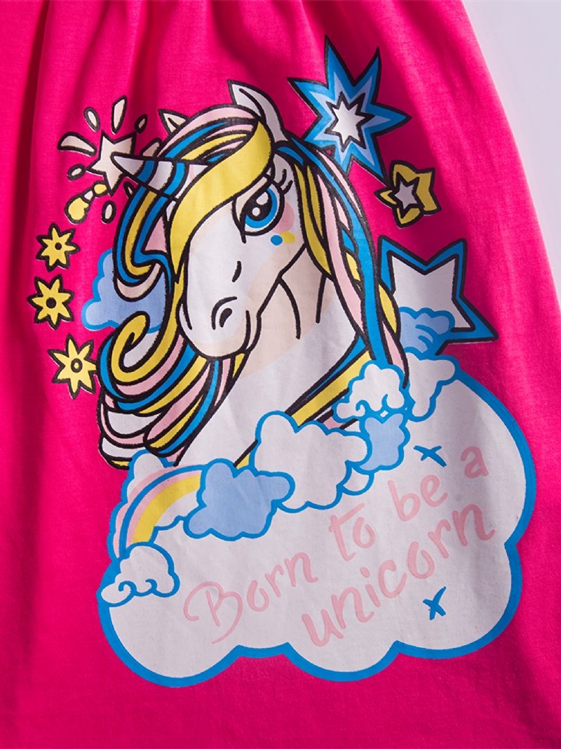 Jenter Casual Tegneserie Bomullskjole Med Unicorn Rainbow Hi Jent Print