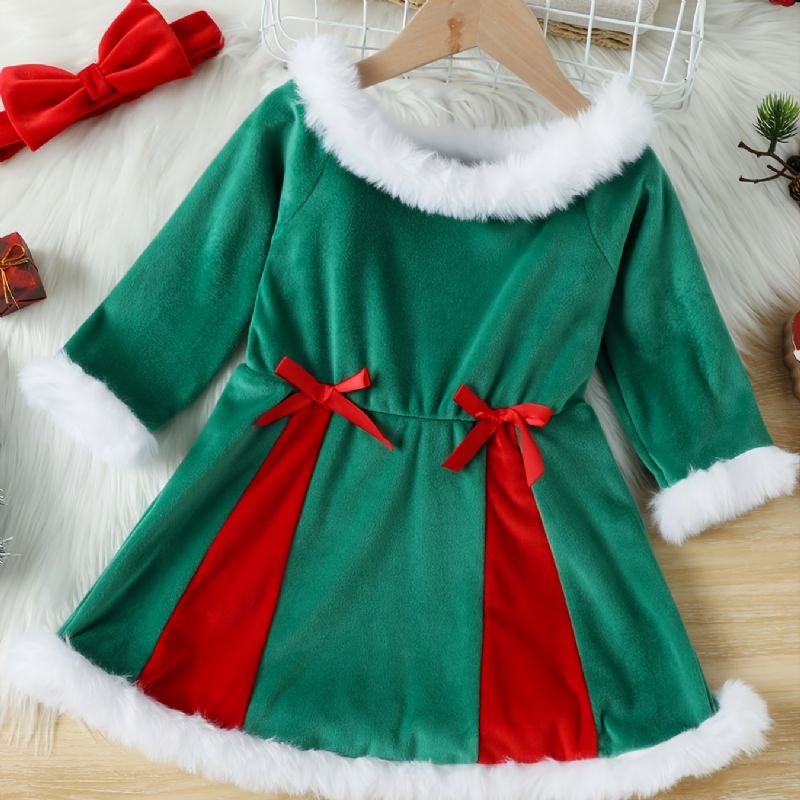 Jenter Christmas Fleece Thickened Dress For Winter