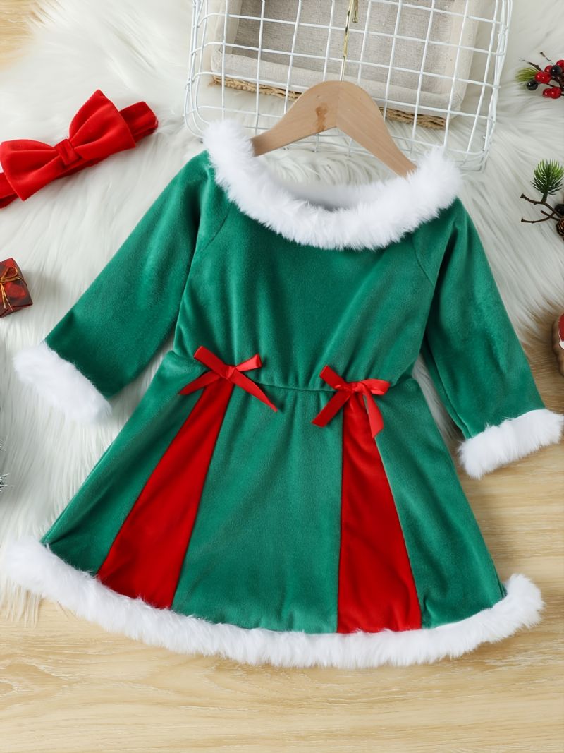 Jenter Christmas Fleece Thickened Dress For Winter