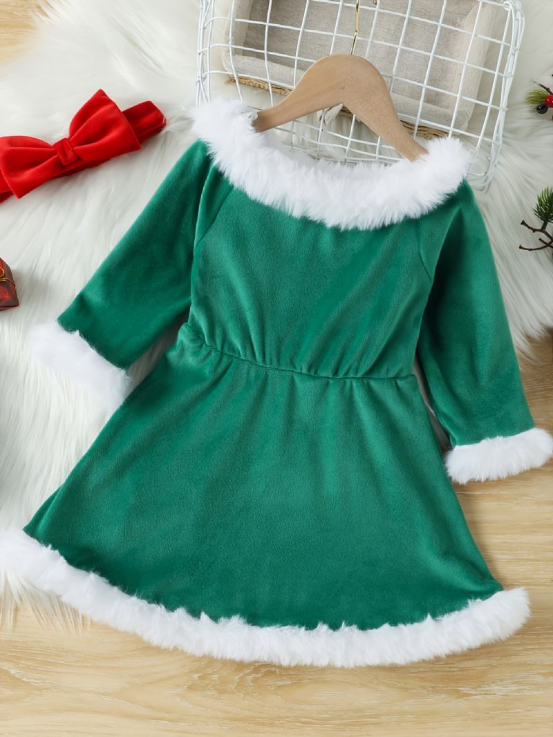 Jenter Christmas Fleece Thickened Dress For Winter