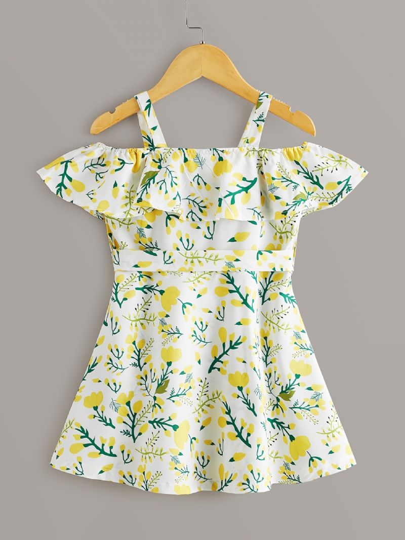 Jenter Crop Sleeve Off Shoulder-kjole Med Blomstertrykk