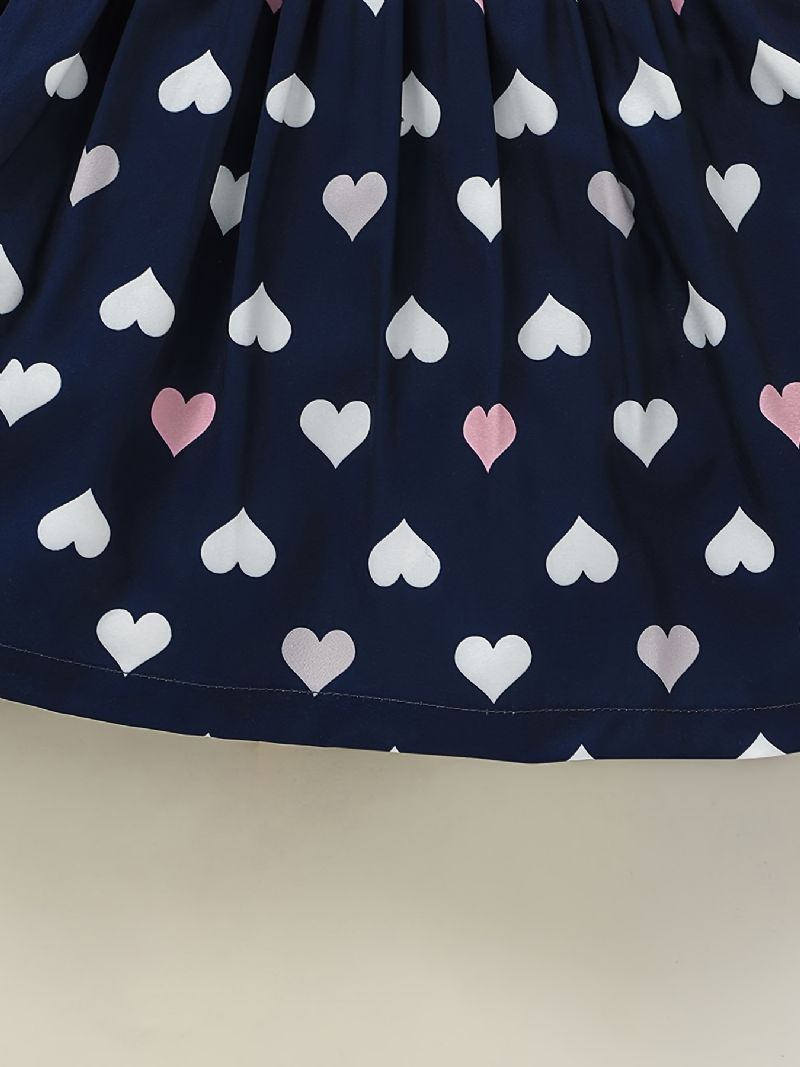 Jenter Cute Elegant Heart Print Princess Dress Langermet Color Block For Winter