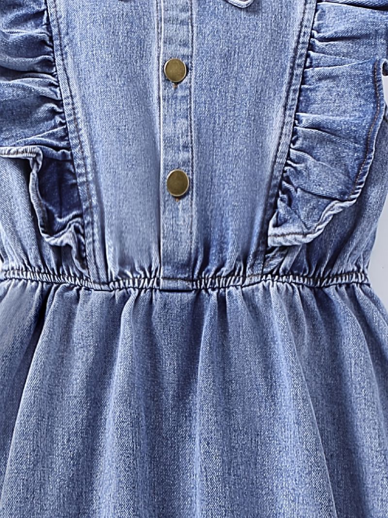 Jenter Denim Kjole Ermeløs Solid Ruffle Dress Barneklær